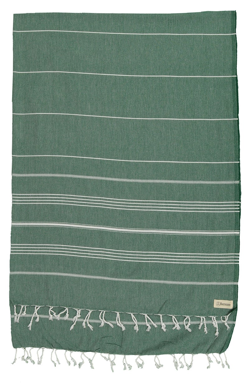 Bersuse Towels Anatolia XL Beach Blanket Throw Blanket Turkish Towel 100% Cotton Extra-Large Quick-Dry Lightweight Premium Peshtemal Towel - 61x82 Inches, Forest Green - Image 1